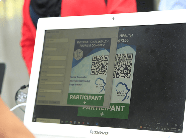 Tablet showing QR code for event registration